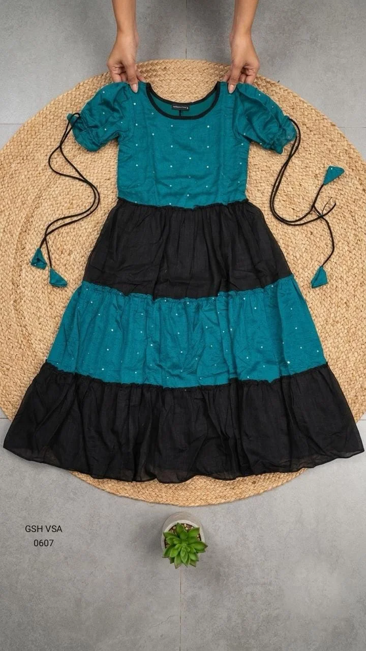 Black & Teal Magic Tiered Midi Gown Dress